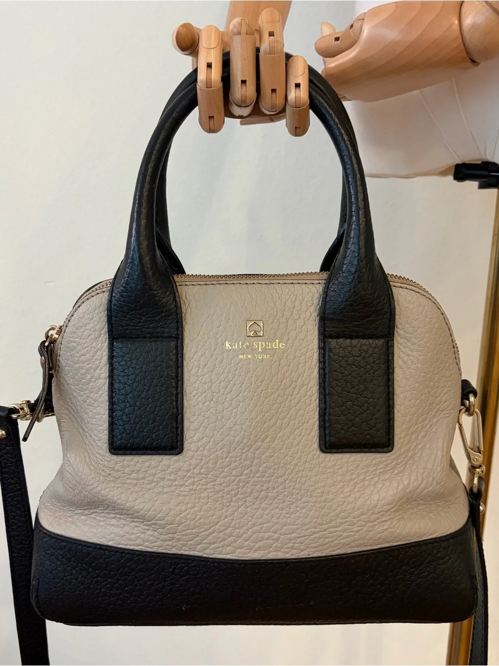 kate spade Two-Tone Black & Cream Pebbled Leather Satchel